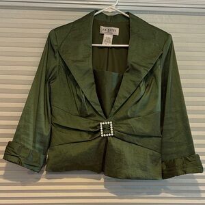 J.R. Nites by Caliendo Olive Green Holiday Top Jacket Rhinestone Buckle size 10